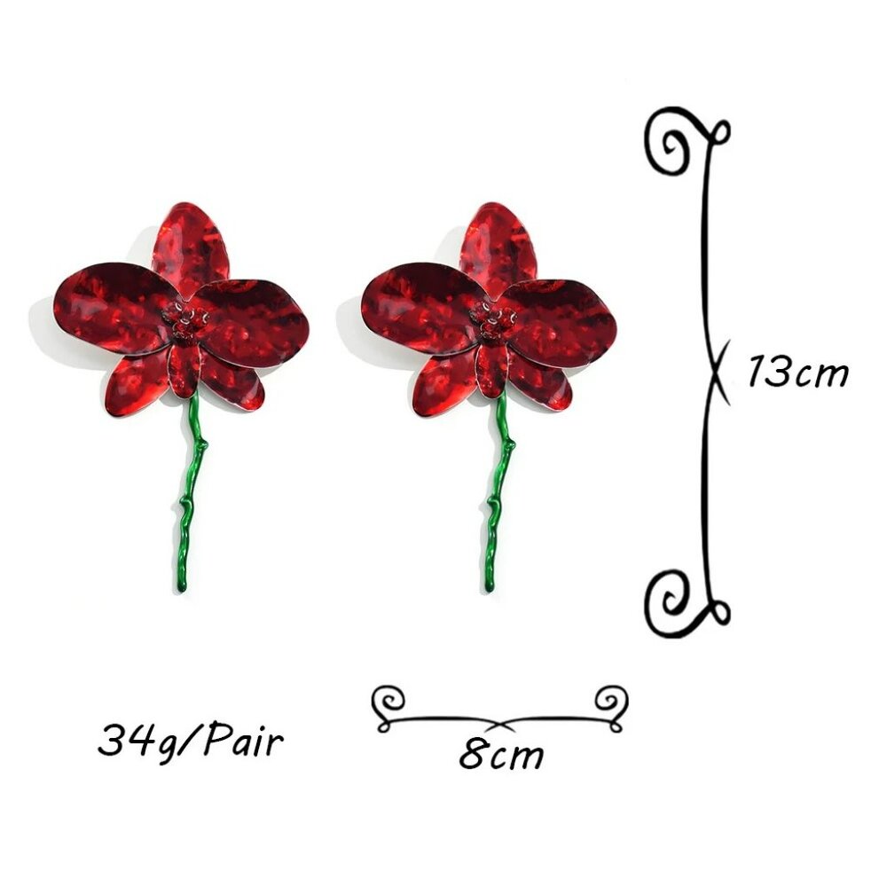 Women's Earrings Extra Large Drop Earrings Statement Flower Earrings Red - Picture 3 of 3